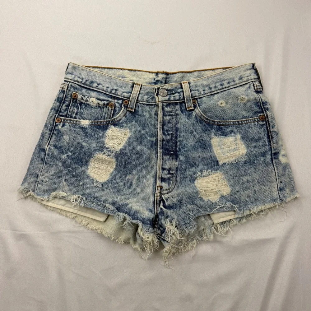 Levi's 501 Denim Cut Off Shorts Men's 30 Acid Wash Distressed High Rise USA READ